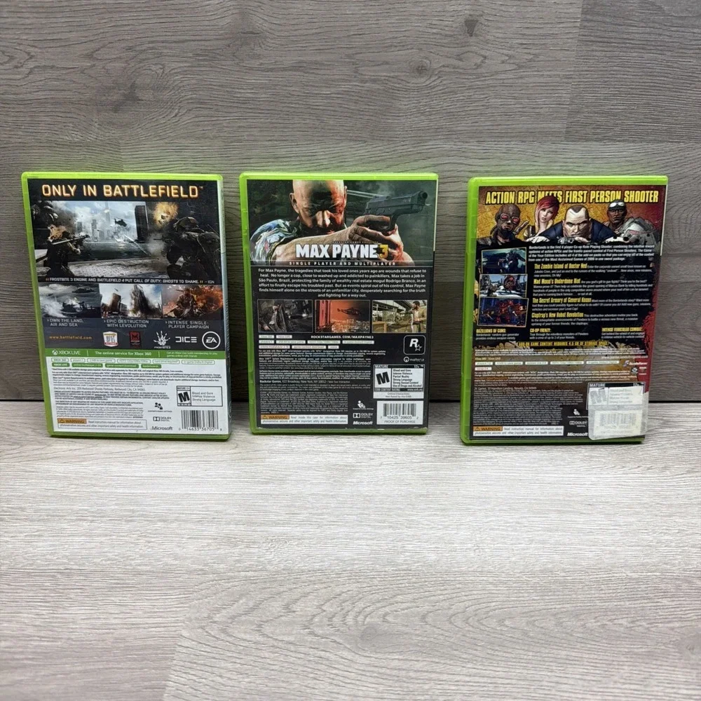 Microsoft Xbox 360 Games Lot Of 3: Borderlands, Battlefield, Max Payne 3